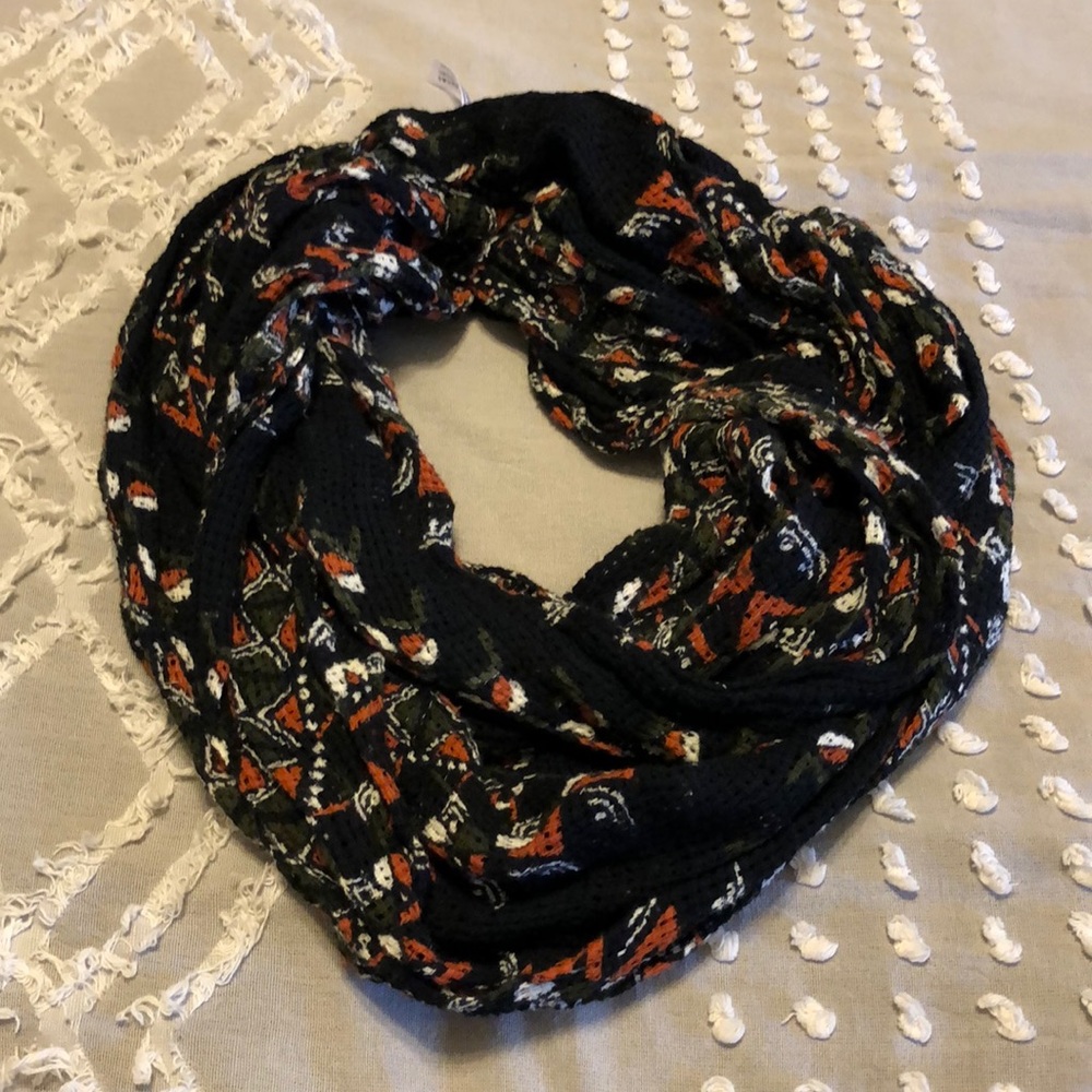 Black and orange tribal print infinity scarf
